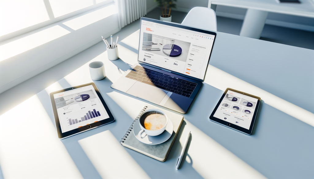 Laptop + tablets showing analytics dashboards — great for the digital marketing channels or measuring success section
