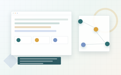 Abstract dashboard-style graphic showing connected data nodes and structured content blocks, representing schema markup for a plastic surgery website