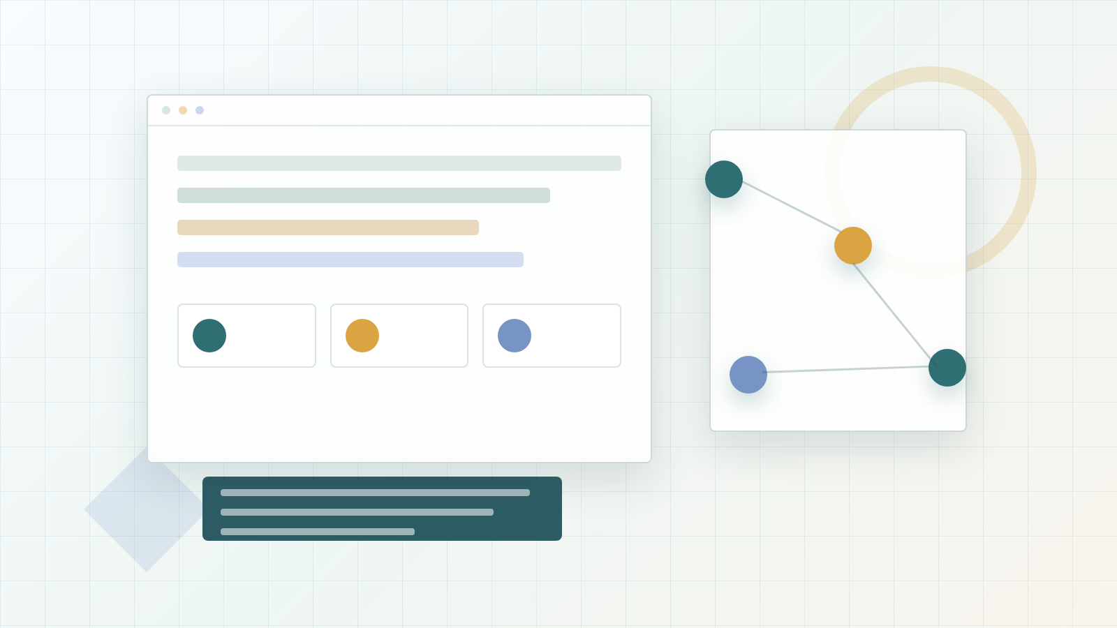 Abstract dashboard-style graphic showing connected data nodes and structured content blocks, representing schema markup for a plastic surgery website